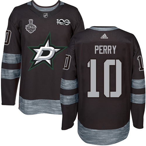 Men Adidas Dallas Stars #10 Corey Perry Black 1917-2017 100th Anniversary 2020 Stanley Cup Final Stitched NHL Jersey